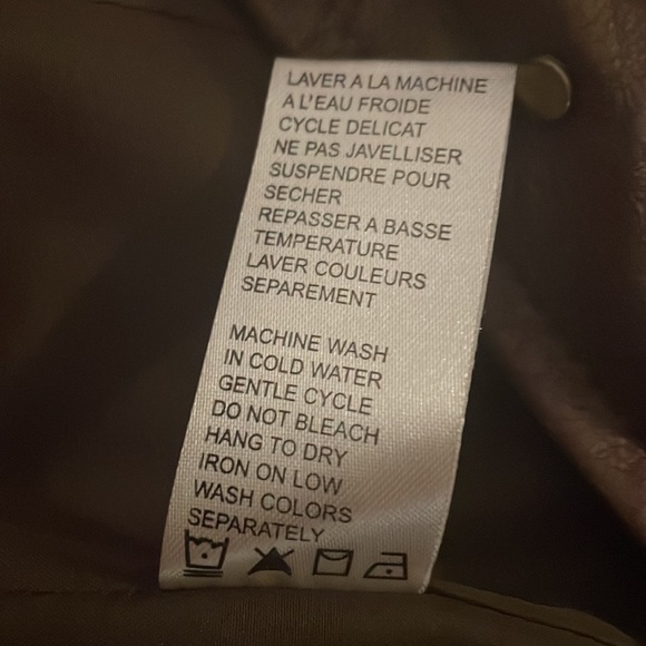 Ladies brown pleather jacket, size S. Zip front, brass and ruffle trim - Picture 7 of 8